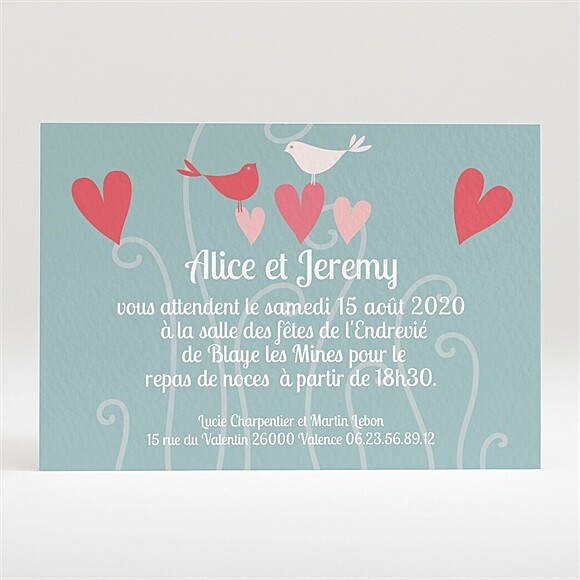 Carton d'invitation mariage Des oiseaux rose et orange réf.N120158