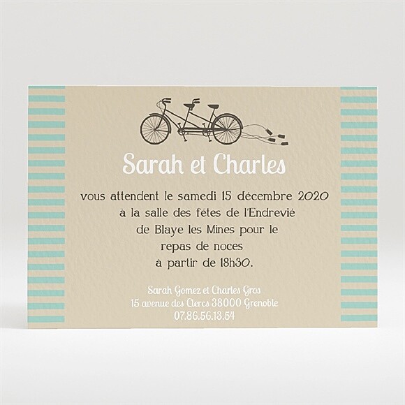 Carton d'invitation mariage Deux mariés à vélo réf.N120180