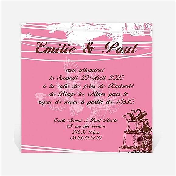 Carton d'invitation mariage Le gâteau rose et blanc réf.N300100