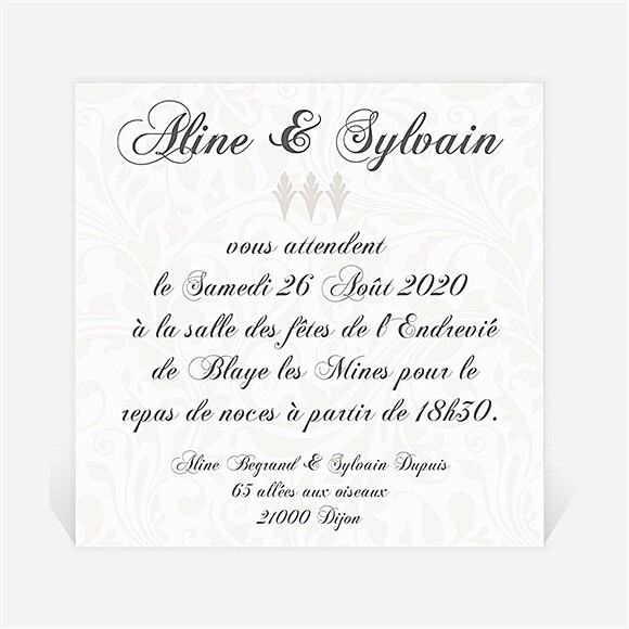 Carton d'invitation mariage Beige vintage photo réf.N300110
