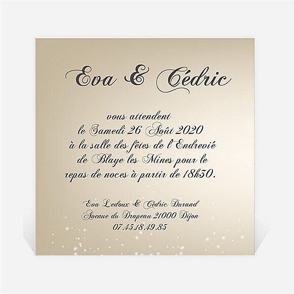 Carton d'invitation mariage Petit Noeud doré réf.N300113