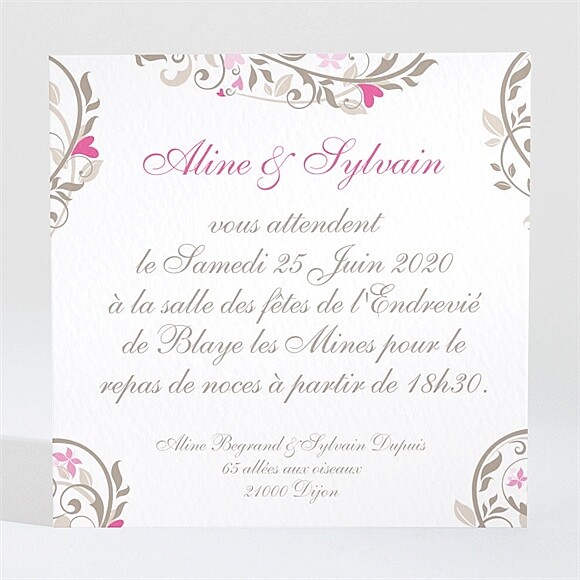 Carton d'invitation mariage Coeur arabesque réf.N300116