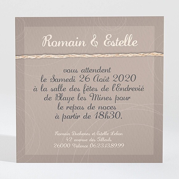 Carton d'invitation mariage le Duo réf.N300126