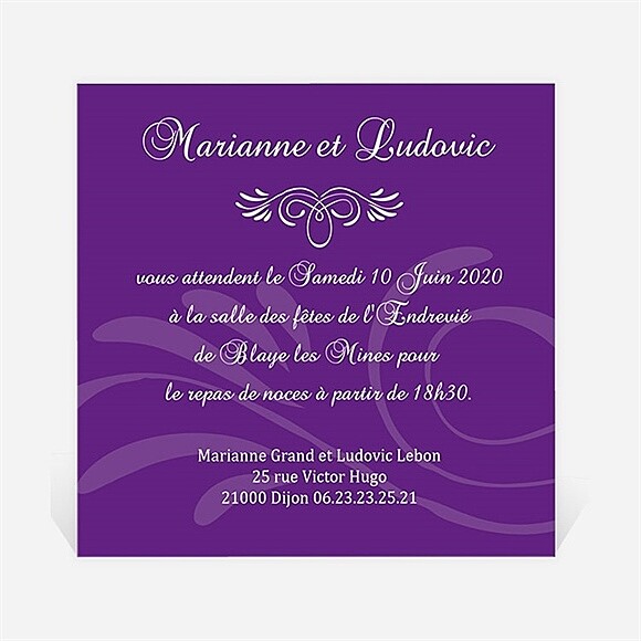 Carton d'invitation mariage Médaillon violet et photos réf.N300144