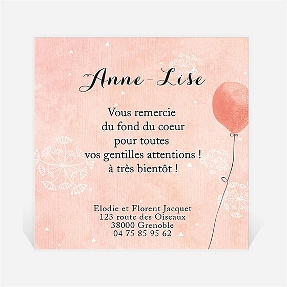 Remerciement naissance petits ballons aquarelle