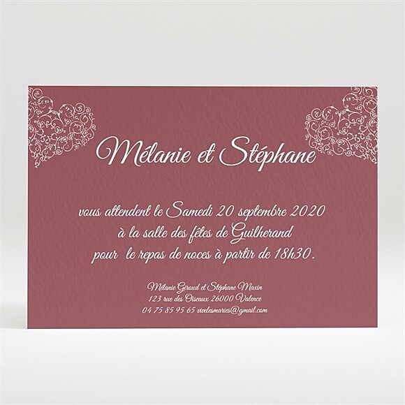 Carton d'invitation mariage Coeurs champêtres réf.N120237