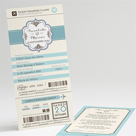 Faire-part mariage ticket première classe