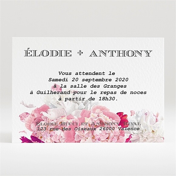 Carton d'invitation mariage Jolies fleurs roses réf.N120270