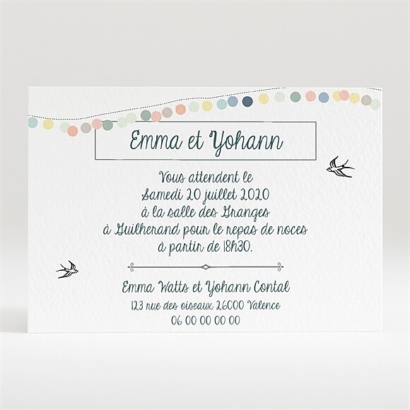 Carton d'invitation mariage Guirlande de pastels réf.N120286
