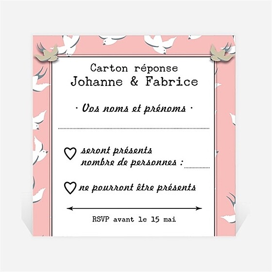 Carton réponse mariage nos motifs hirondelles
