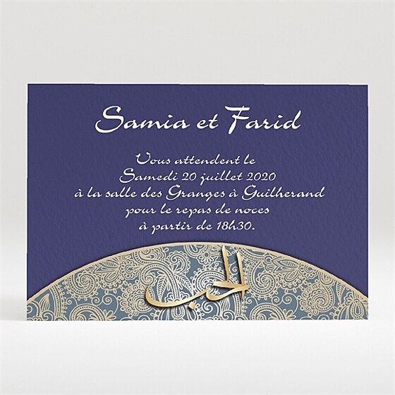 Carton d'invitation mariage bleu nuit et or