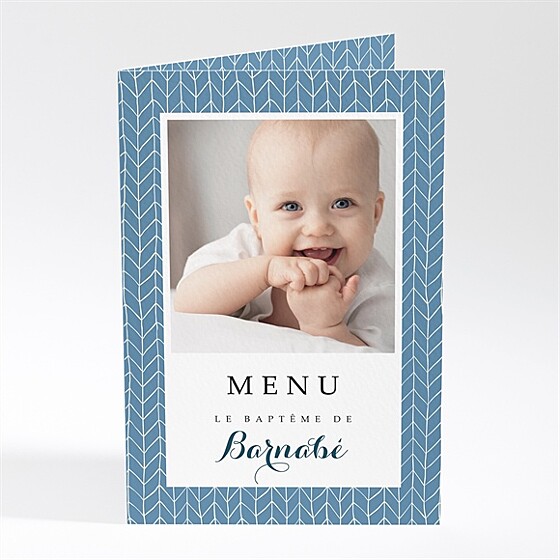 Menu baptême joli cadre bleu