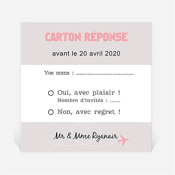 Carton réponse anniversaire de mariage invitation air union