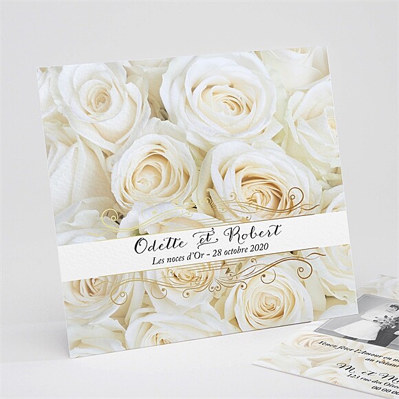 Invitation anniversaire de mariage Lit de roses blanches réf.N311132