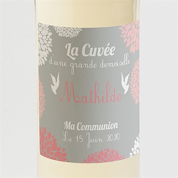 Etiquette de bouteille communion Colombe et fleurs réf.N300517