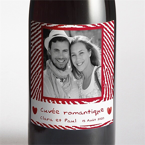 Etiquette de bouteille mariage Faire part Rouge et blanc réf.N300543