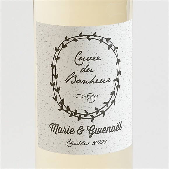 Etiquette de bouteille mariage Gravure blanche originale réf.N300772