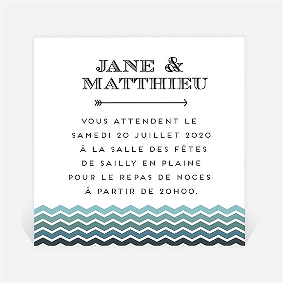 Carton d'invitation mariage Chevrons camaïeu bleu et vert réf.N300843