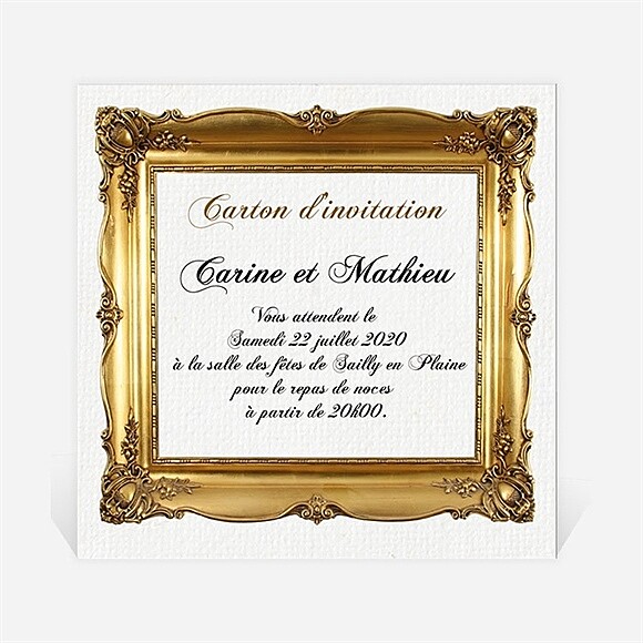 Carton d'invitation mariage Imitation cadre or réf.N300869