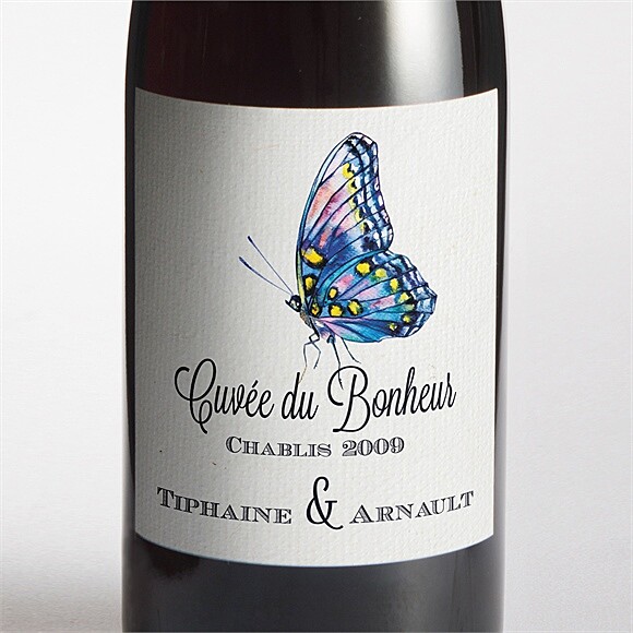 Etiquette de bouteille mariage Univers végétal et papillons réf.N300893