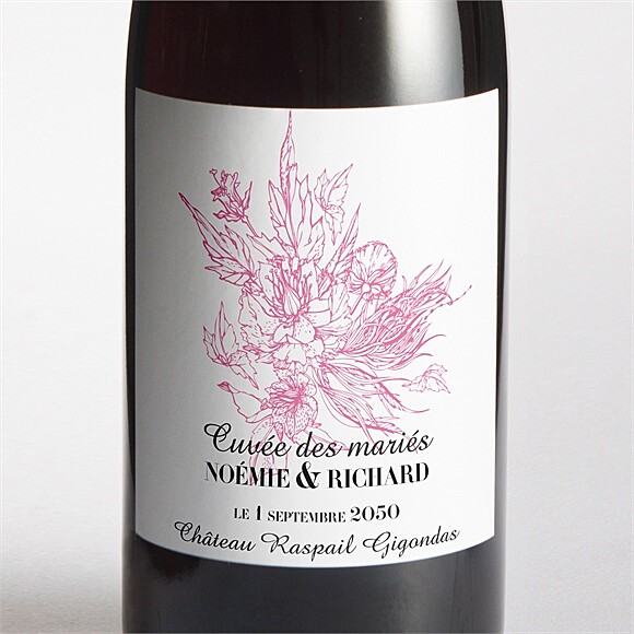 Etiquette de bouteille mariage Champêtre rose original réf.N300902