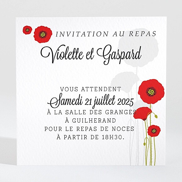 Carton d'invitation mariage Joli coquelicot réf.N300971