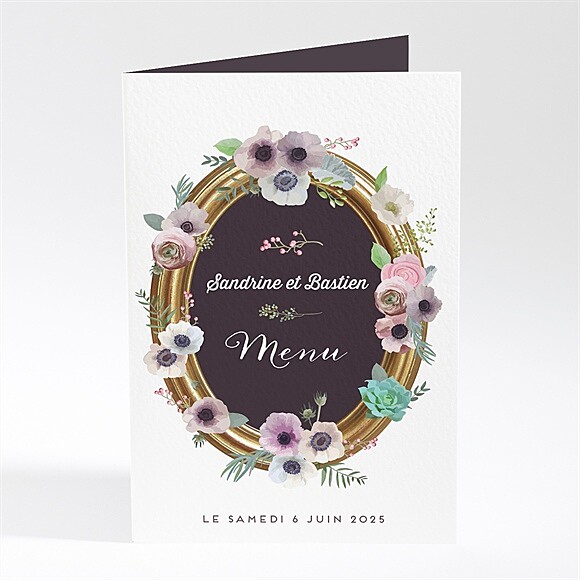 Menu mariage Couronne fleurs violettes réf.N401659