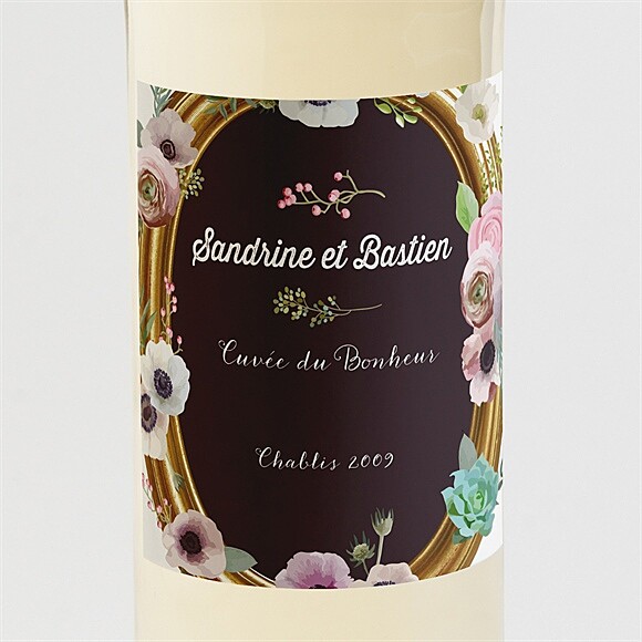 Etiquette de bouteille mariage Couronne fleurs violettes réf.N3001024