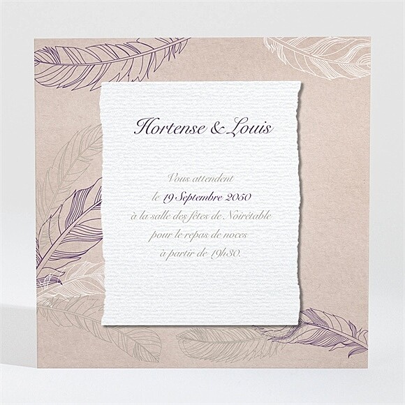 Carton d'invitation mariage Jolies plumes réf.N3001037