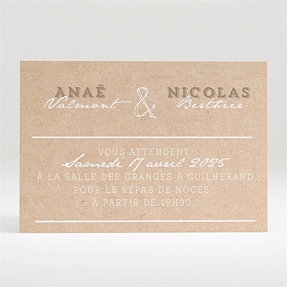 Carton d'invitation mariage Noir et Kraft chic réf.N120317