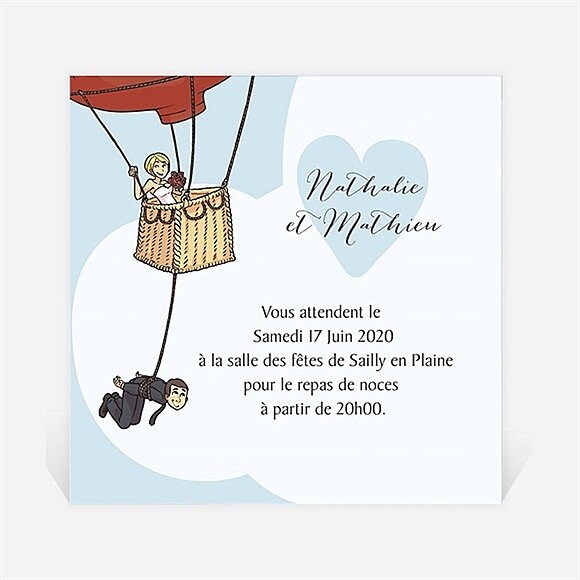 Carton d'invitation mariage En Montgolfière humour réf.N3001110