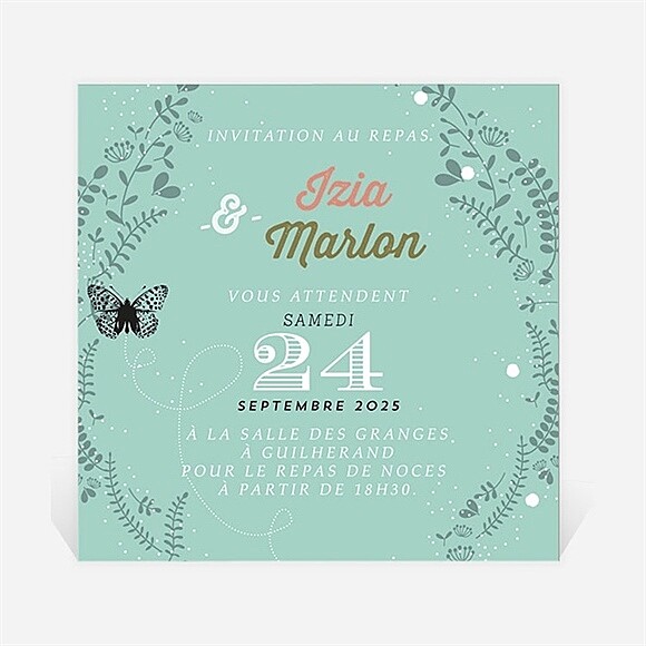 Carton d'invitation mariage Papillons et printemps réf.N3001214