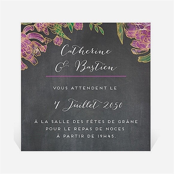 Carton d'invitation mariage Ardoise fleurie réf.N3001219