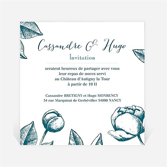 Carton d'invitation mariage Gravure vert émeraude réf.N3001254