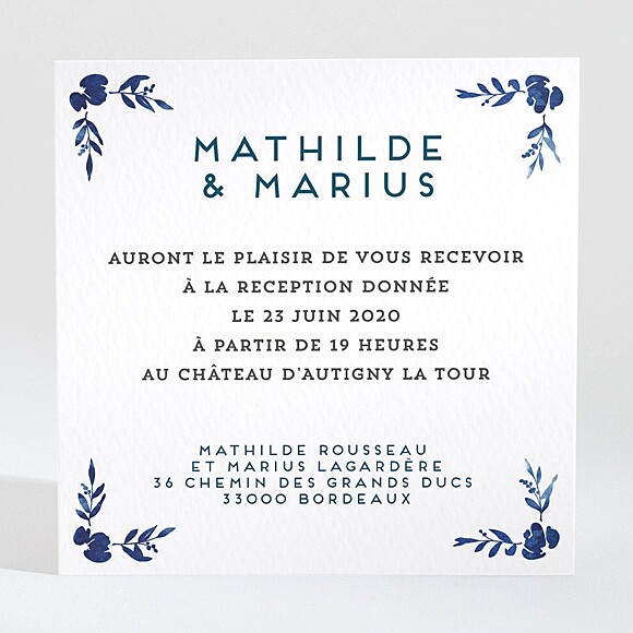 Carton d'invitation mariage Aquarelle bleue réf.N3001276