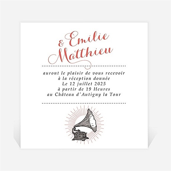 Carton d'invitation mariage Musique vintage réf.N3001294