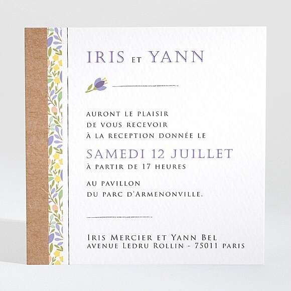 Carton d'invitation mariage Kraft et floral réf.N3001356