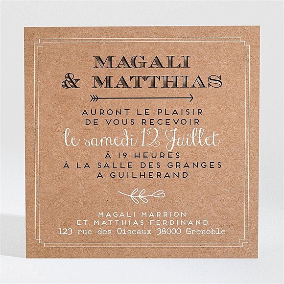 Carton d'invitation mariage Kraft vintage réf.N3001365