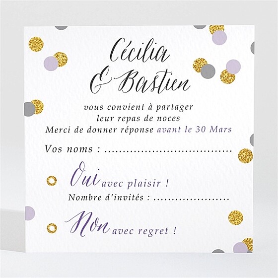 Carton réponse mariage doux confettis
