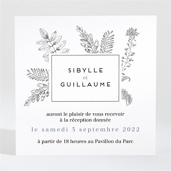 Carton d'invitation mariage Gravure florale réf.N3001445