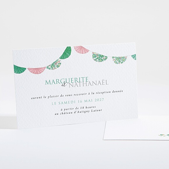 Carton d'invitation mariage Vert et rose réf.N16125