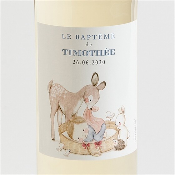 Etiquette de bouteille baptême illustration animaux