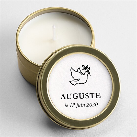 Bougie baptême joyeuse colombe