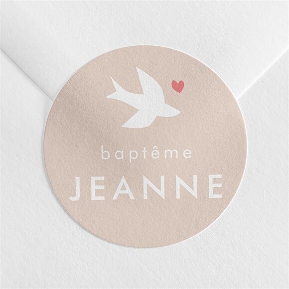 Sticker baptême Colombe beige rosé réf.N360783