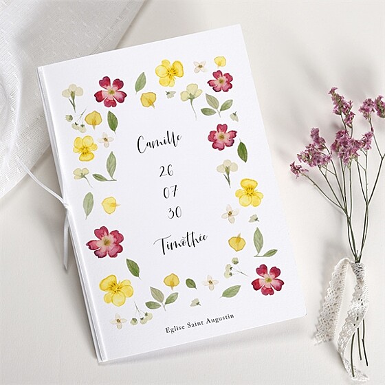Livret de messe mariage aquarelle de fleurs séchées