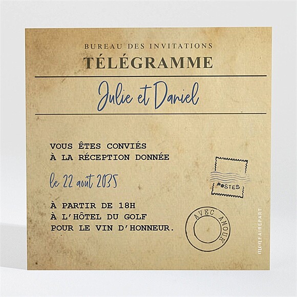 Carton d'invitation mariage Notre Télégramme réf.N3001880