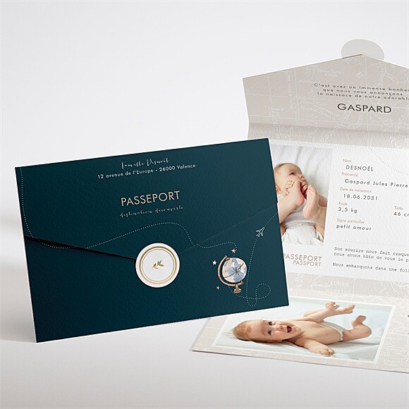 Faire-part naissance Premier Passeport enveloppe réf.N97143