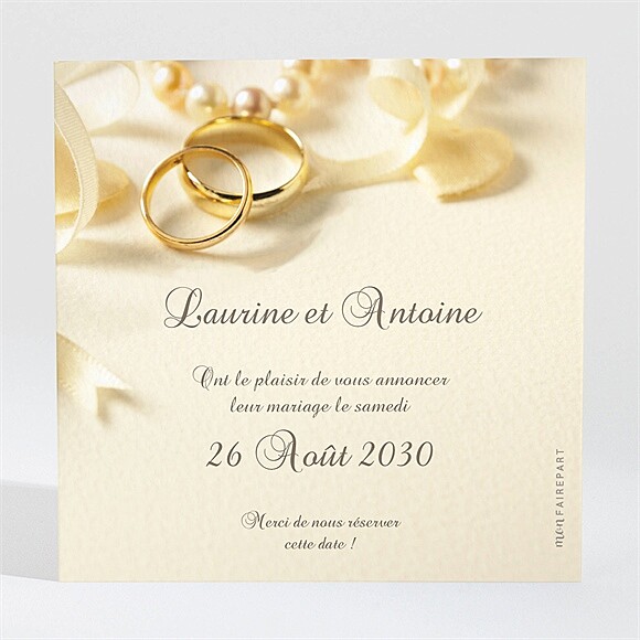 Save the Date mariage Alliances fond crème réf.N3001907