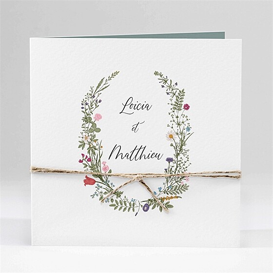 Faire-part mariage gravure champêtre carré plié
