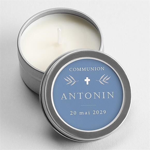 Bougie communion Bleu myosotis - Argent réf.N3601247
